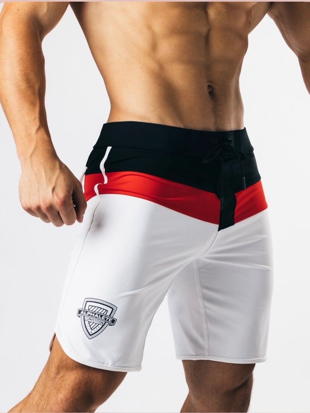 Alphalete titan competition board shorts  black, red, white 30